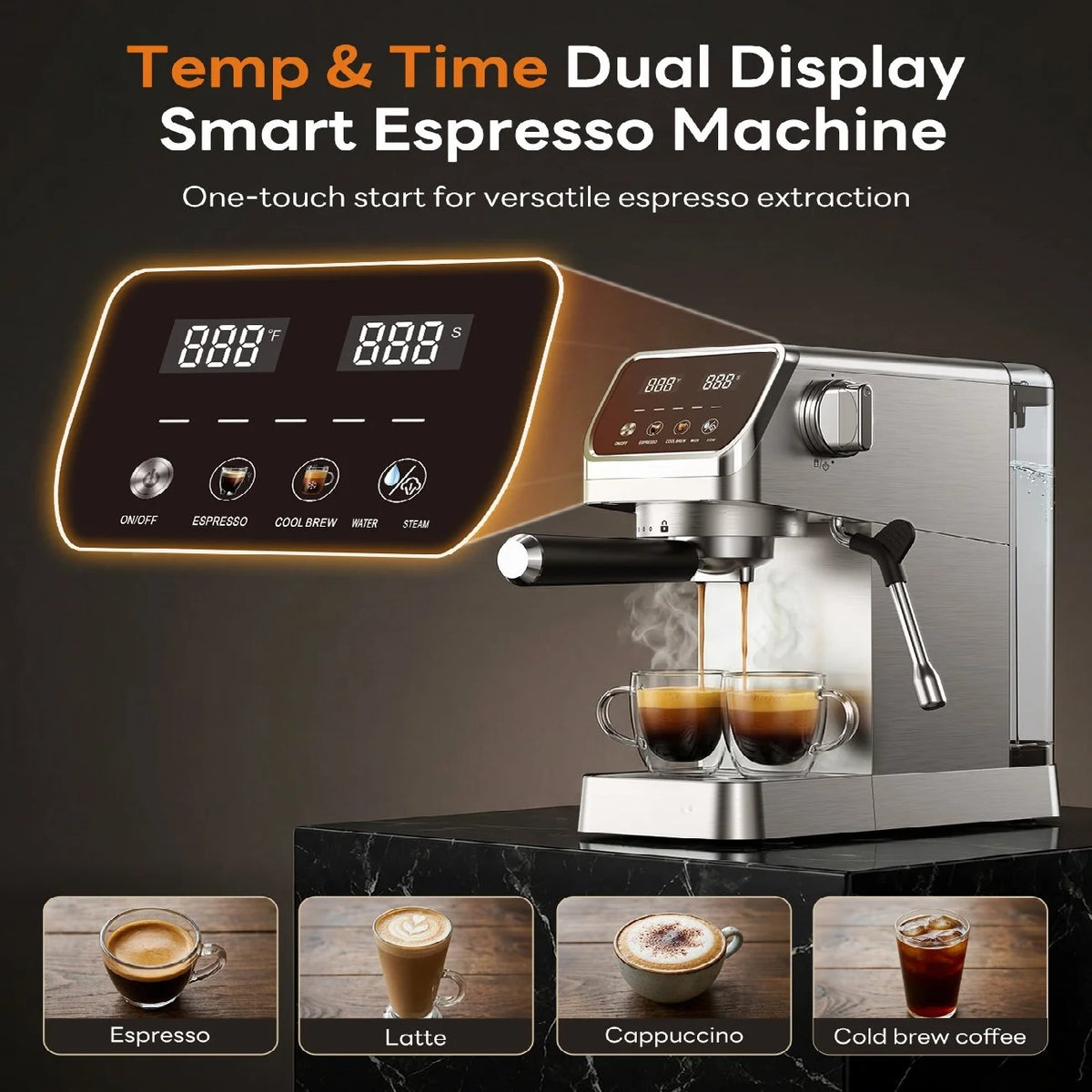 Espresso Maker with Milk Frother and Touchscreen Fast Heat — product view 8