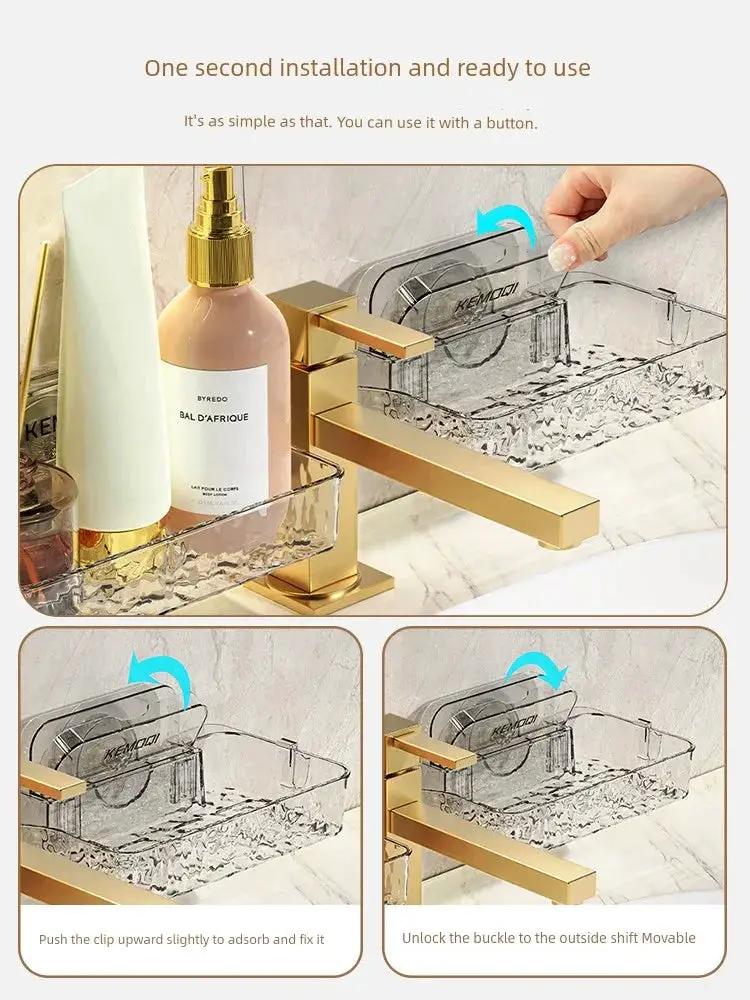 Wall Mounted Punch Free Sink Mirror Drain Rack Suction Cup
