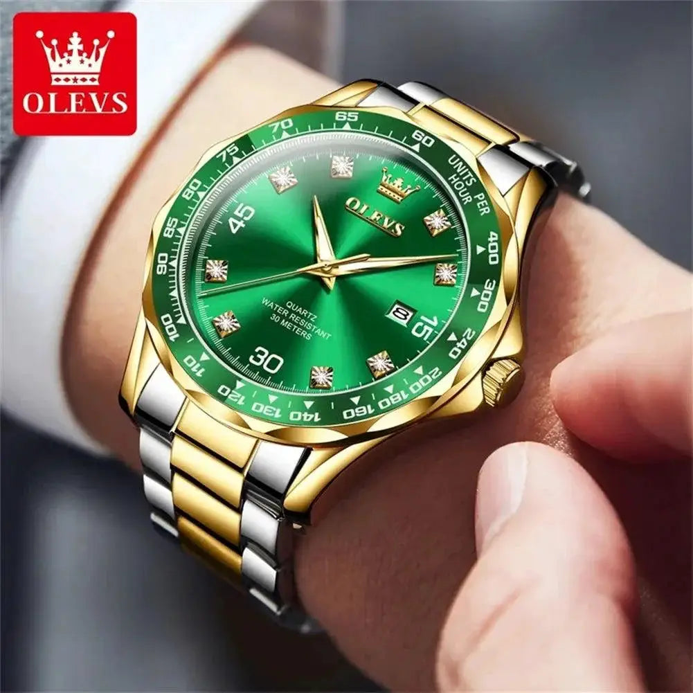 OLEVS Mens Quartz Watch Swim Stainless Steel Band Timepiece
