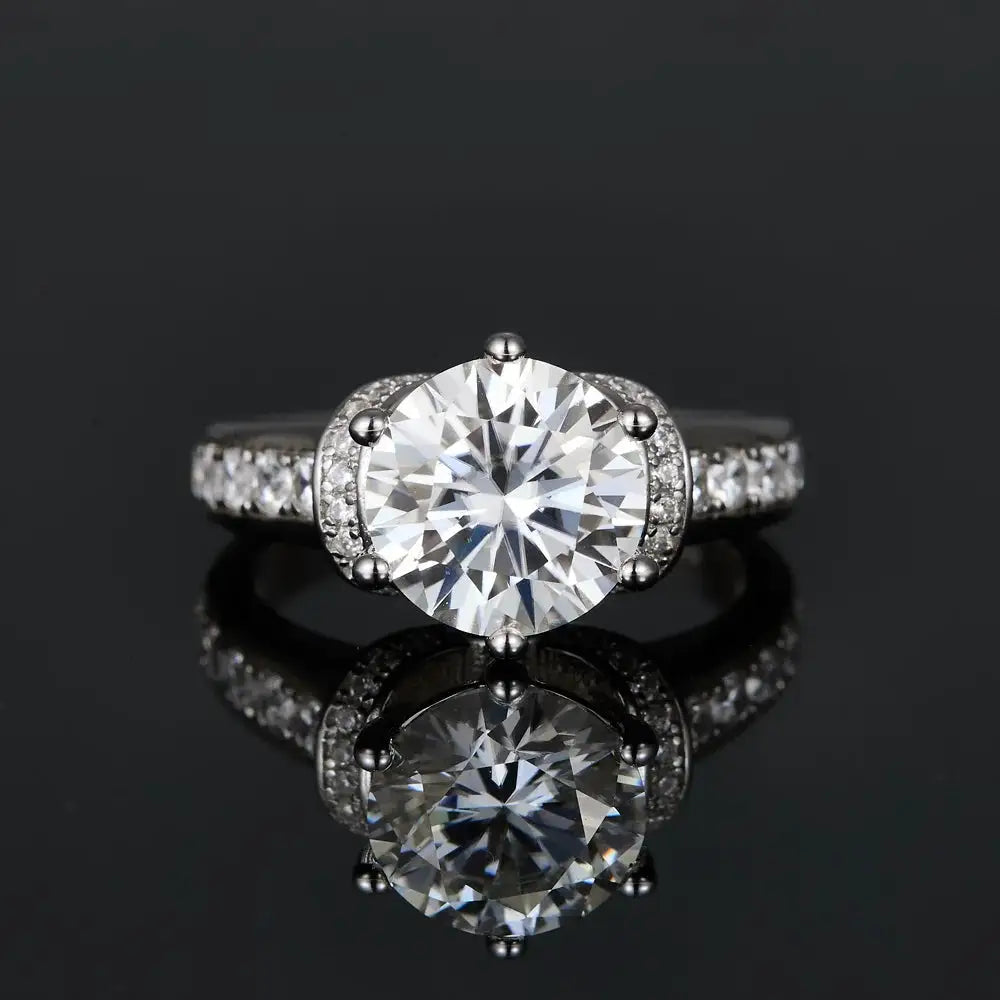 Round Moissanite Ring in Sterling Silver Elegant — product view 1