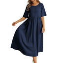 Linen Patchwork Short Sleeve Dress