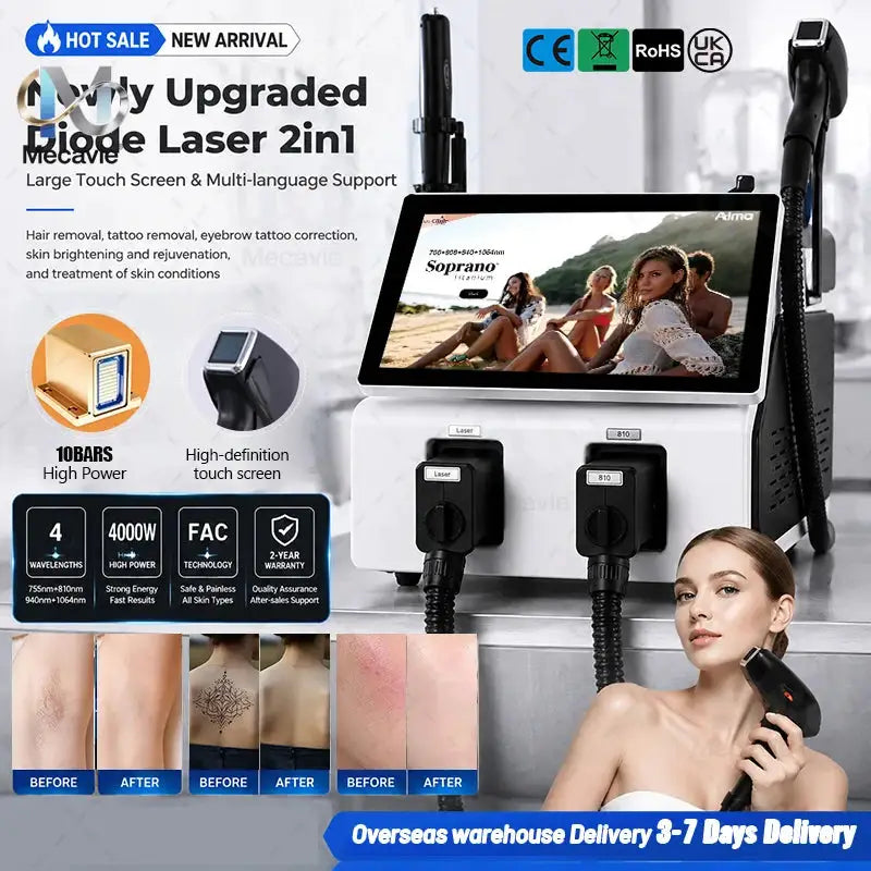 New 2-in-1 Diode Laser & Picosecond Laser Machine 808nm Hair Removal Pico Tattoo Pigment Removal Skin Rejuvenation Beauty Device