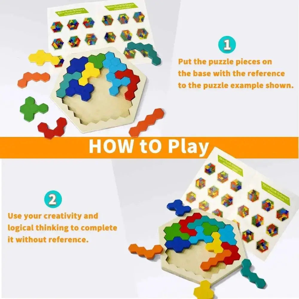 Wooden 3D Hexagonal Brain IQ Learning Puzzle Game for Kids