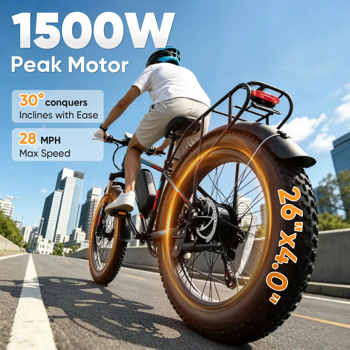 Spacewalk 1500W Peak Electric Bike for Adults, 48V 15Ah Removable Battery Fat Tire Ebike, 28MPH High Speed Long Range 60 Miles Electric Bicycle, 26×4.0 All Terrain Mountain E Bike with LCD Display & 7 Speed Gear