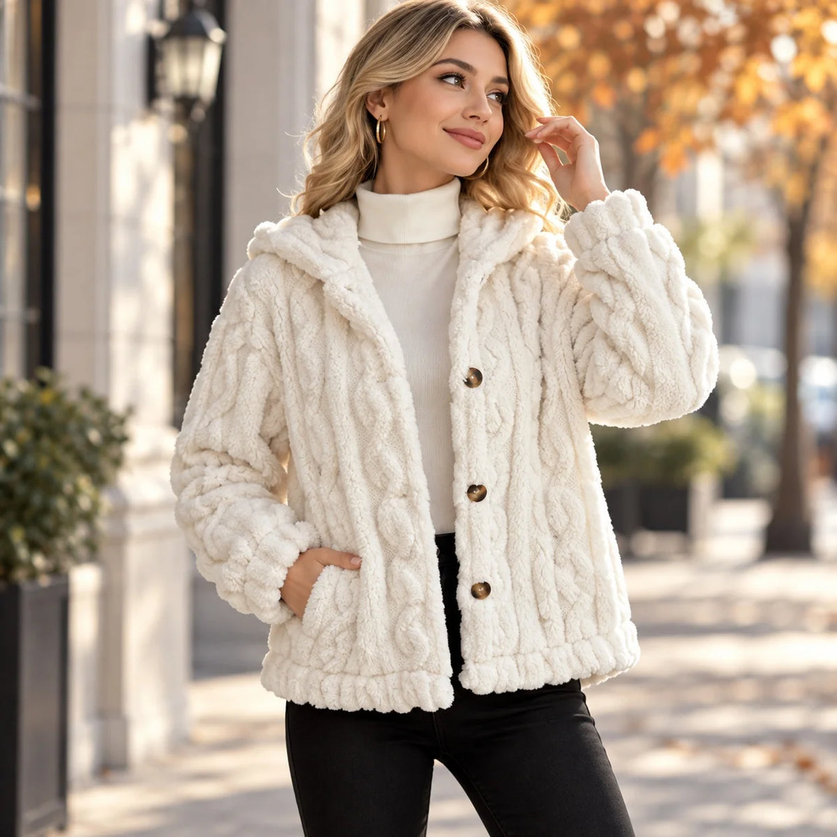 Thick Notched Collar Button Coat