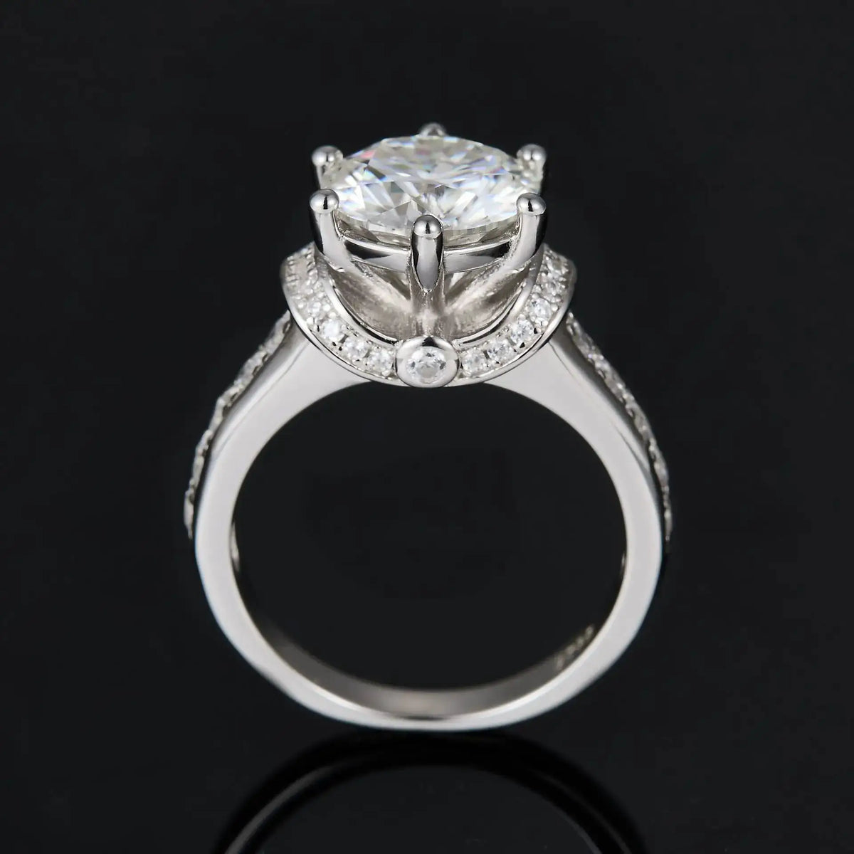 Round Moissanite Ring in Sterling Silver Elegant — product view 3
