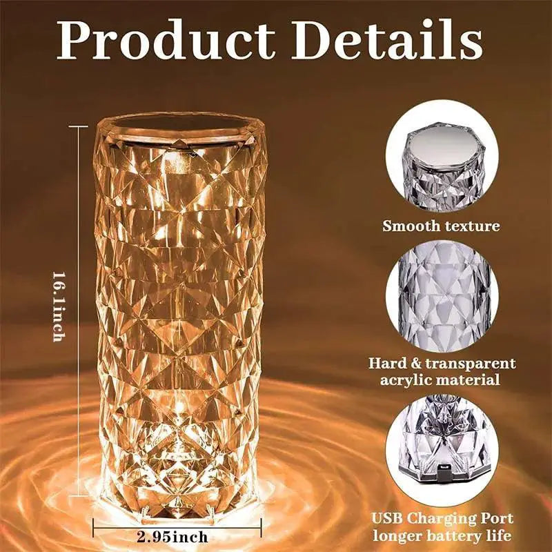 Enchanting 16 Color LED Crystal Rose Light Projector Lamp