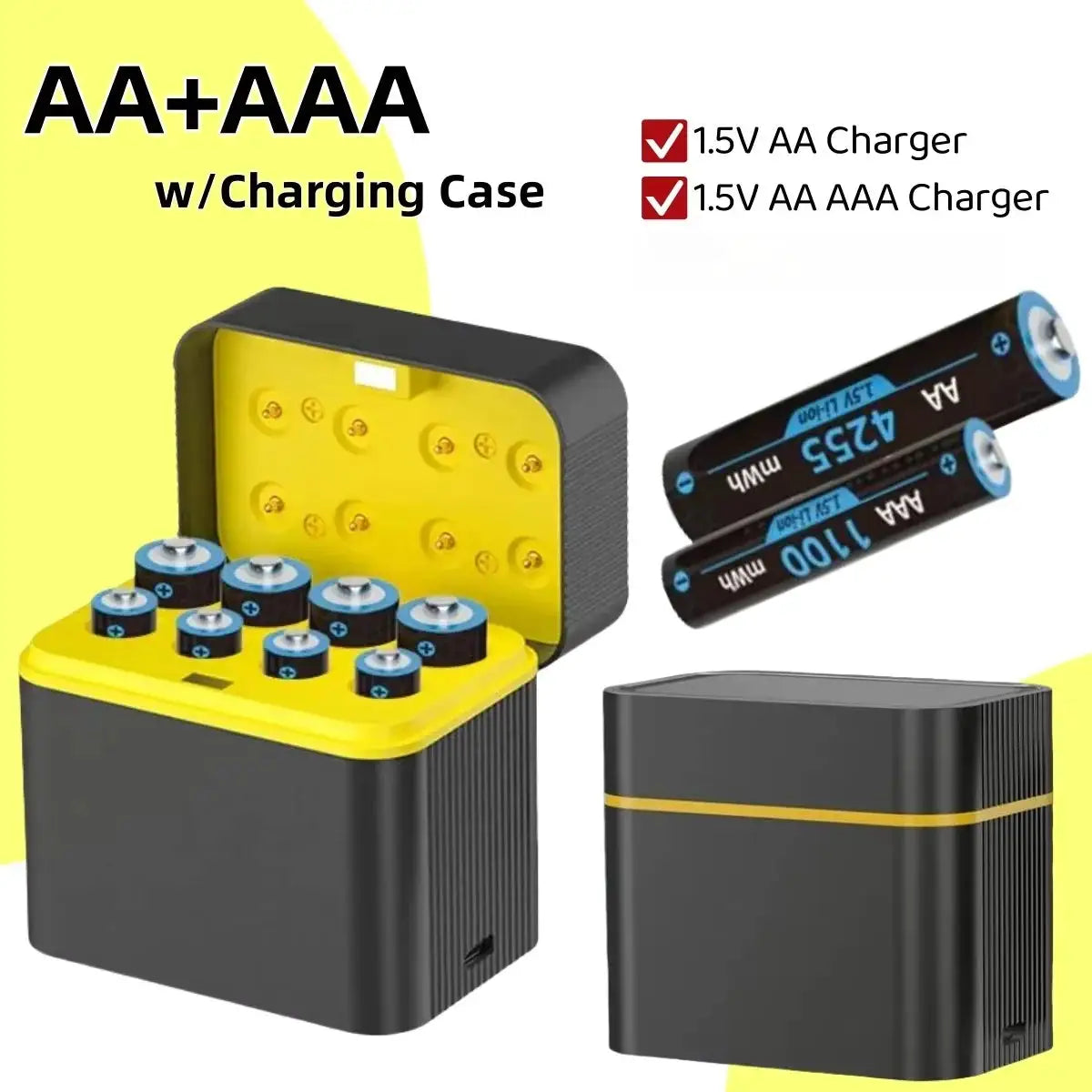 1.5V AA/AAA Lithium Battery Charger 8 Slots Rechargeable Fast Charging Box for 1.5V Batteries with Fast Charging Cable