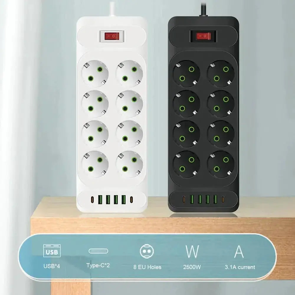 EU Plug Power Strip With Surge Protection And USB Ports