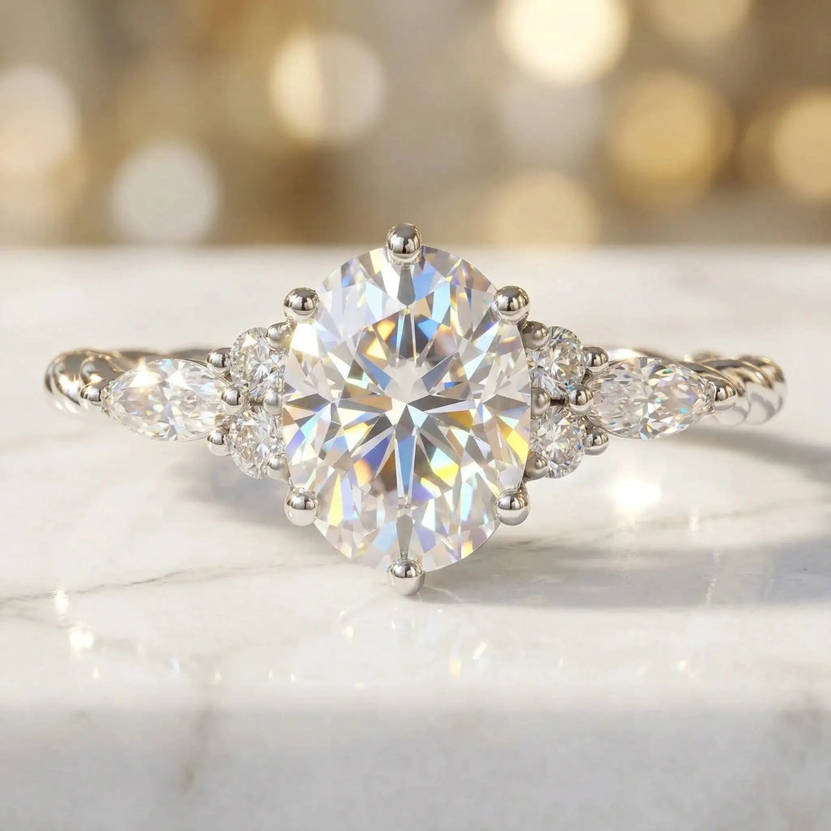 Oval Moissanite Ring, 925 Sterling Silver, D Color VVS1, Engagement Jewelry, Wedding, Women's, With Certificate