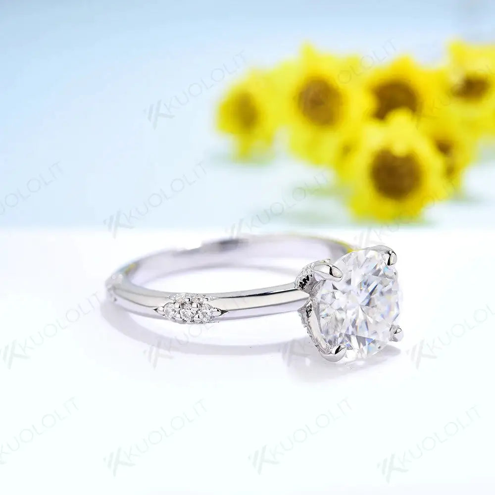 Round Moissanite Ring in Sterling Silver Kuololit White rhodium plated — product view 4