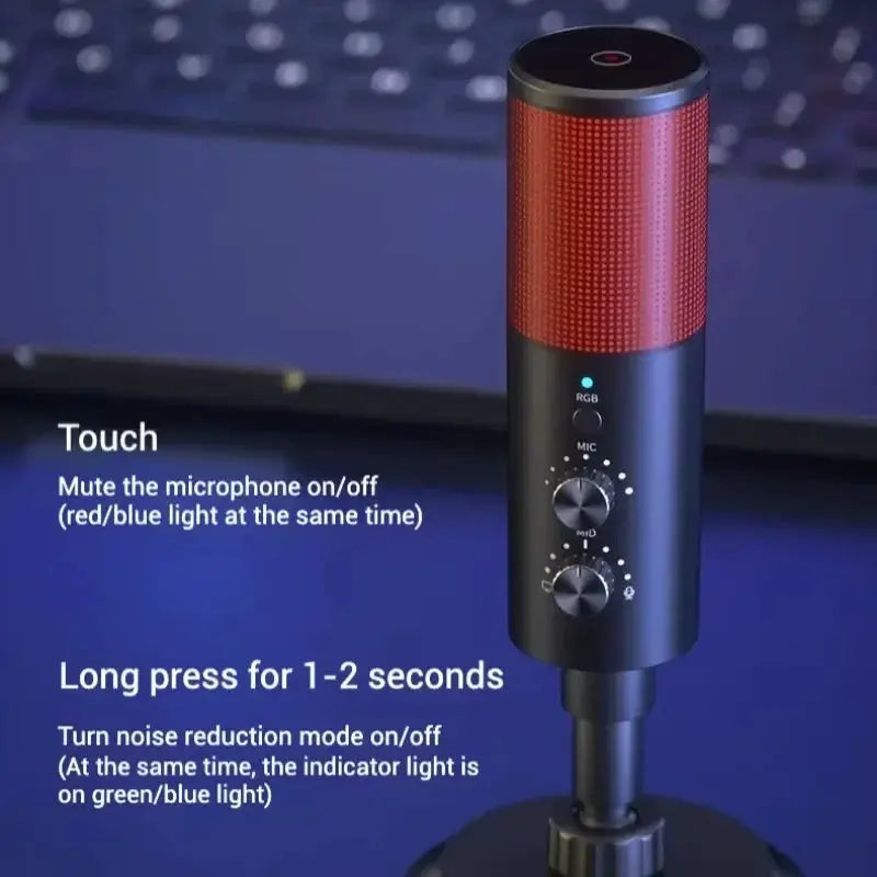 Gaming USB Microphone Noise Cancellation And RGB Features