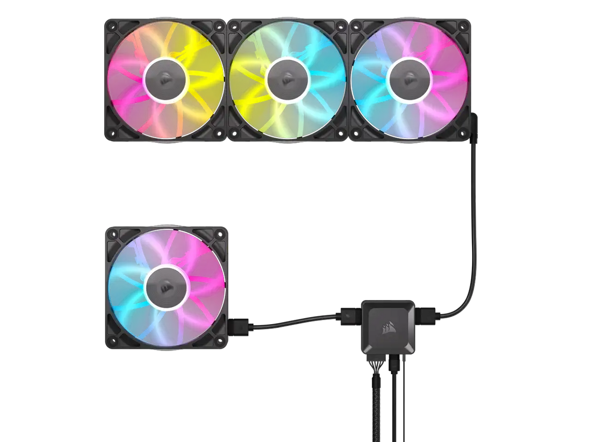 CORSAIR iCUE Link RX120 RGB 120mm PWM Fans with iCUE Link System Hub - Magnetic Dome Bearing - Triple Pack - Black
