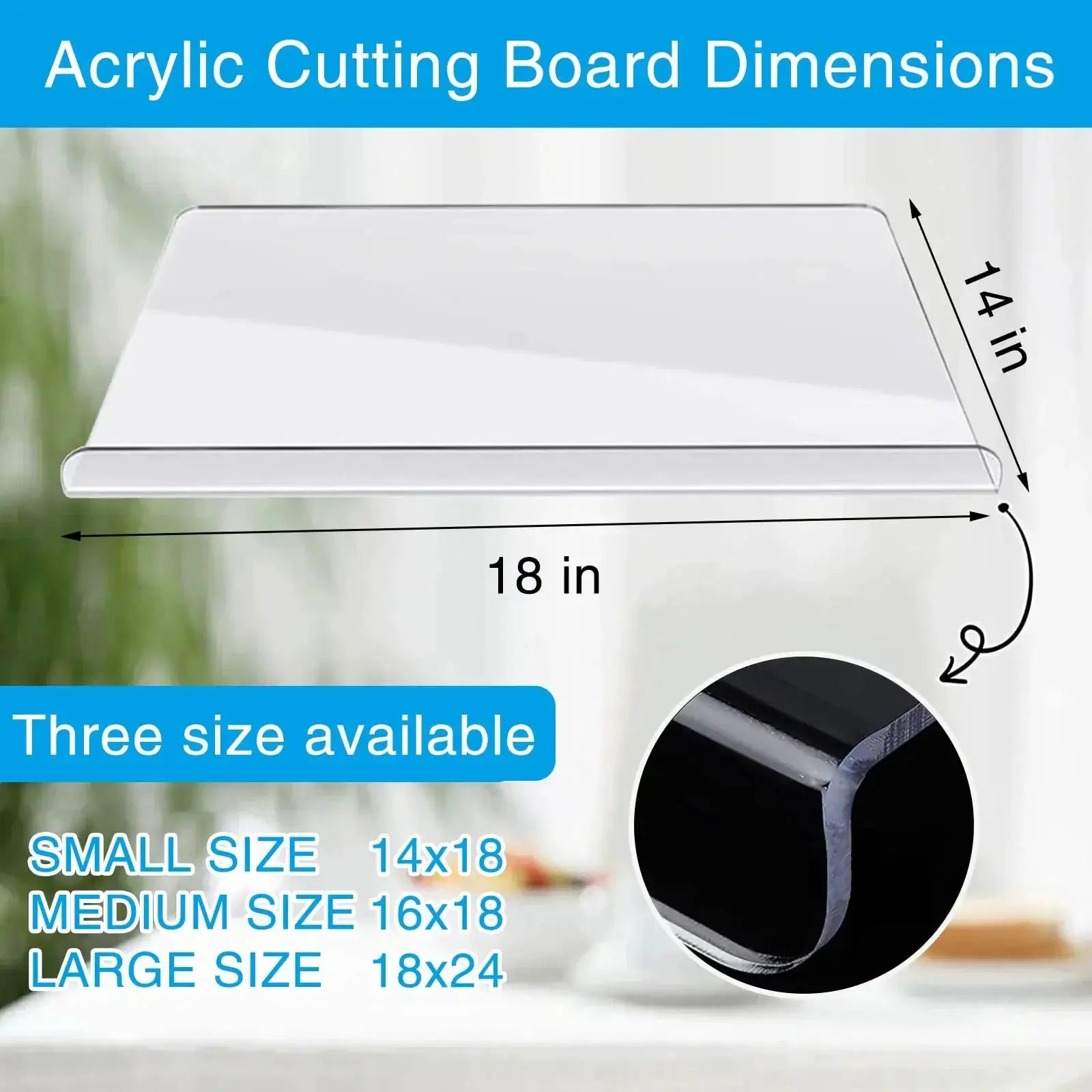 Acrylic Anti Slip Cutting Board With Lip For Kitchen Counter