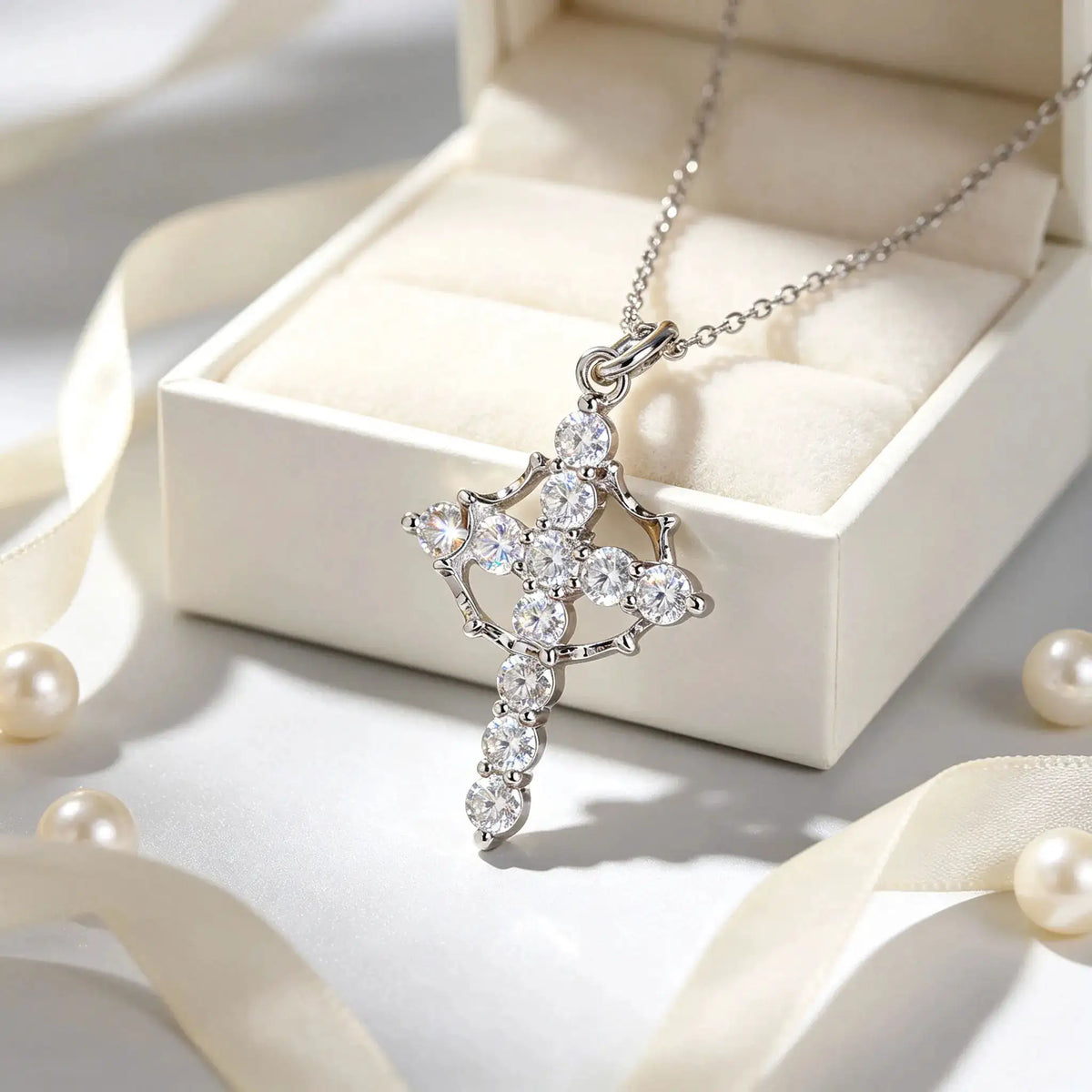 Sterling Silver Silver Cross Moissanite Pendant Style AEGFO — product image 4