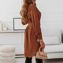 Curve Lapel Slim Shirt Dress