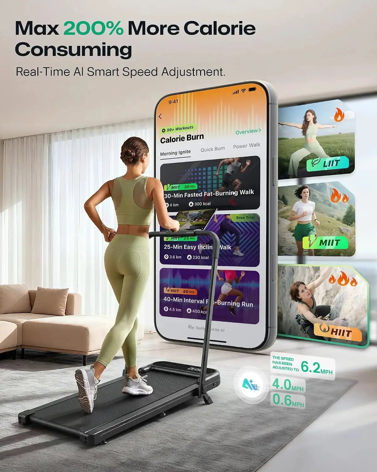 Smart Compact Plug-And-Play Under-Desk Walking Pad Treadmill, 12% Adjustable Incline, Safety Handle Bar, LED Display & APP Connection for Home & Office Walk-Run Training
