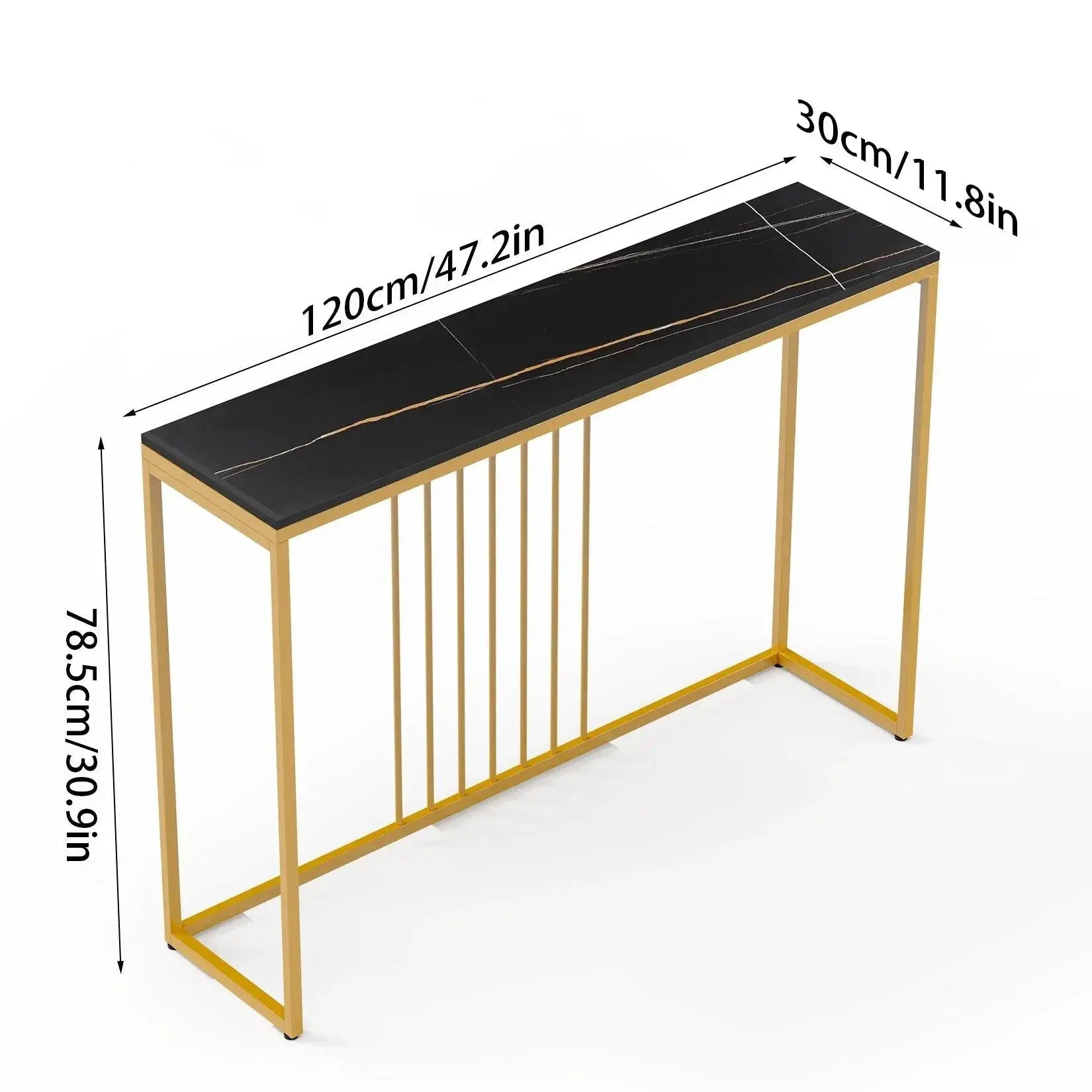 47 Inch Extra Long Console Table Sintered Top Gold Legs