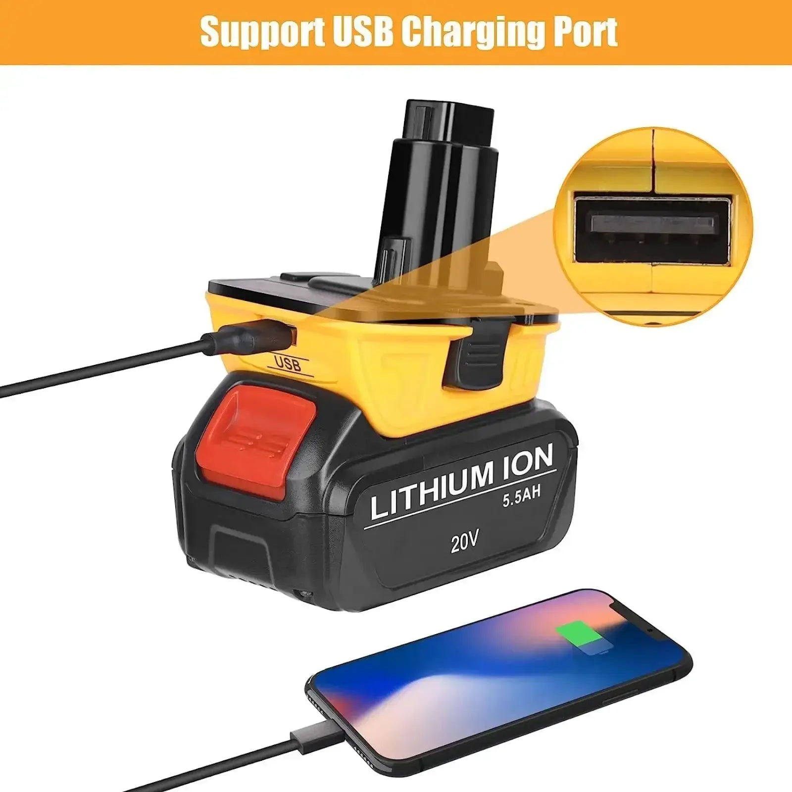 DCA1820 20V Battery Adapter For Dewalt 18V Tools Use