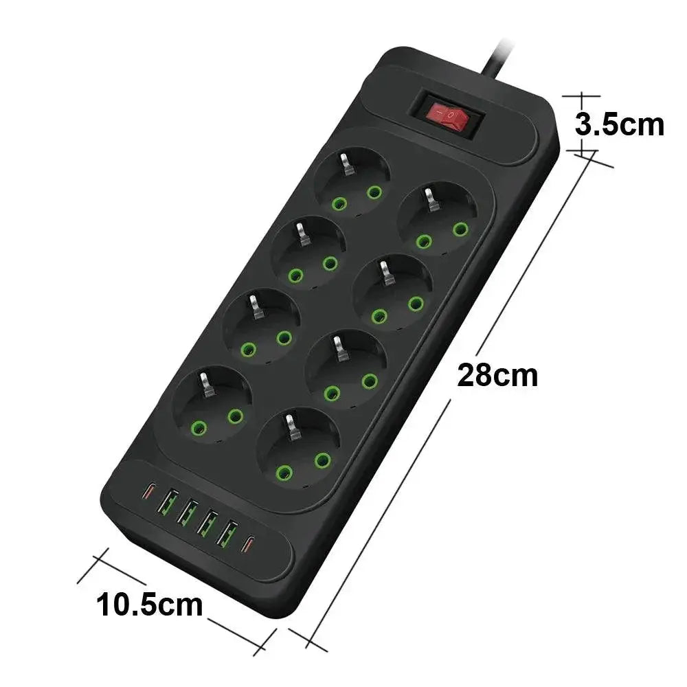 EU Plug Power Strip With Surge Protection And USB Ports