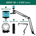 4K Microscope For Electronics 48MP Digital Microscope Camera Optional 1-150x Lens LED Light Foldable Bracket Phone Pcb Soldering