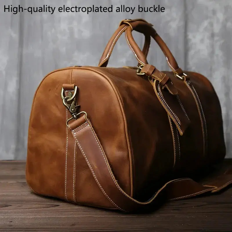 Retro Leather Travel Bag For Men Carry On Large Capacity