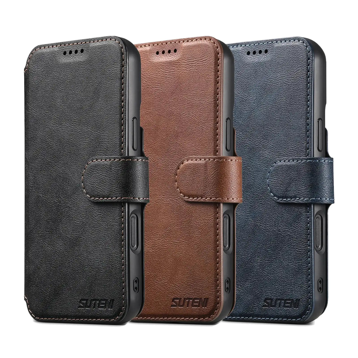 SUTENI Faux Leather Wireless Charging Card Holder Stand Wallet Magnetic Flip Cover Phone Case For iPhone 18 Pro Max 17 16 Plus