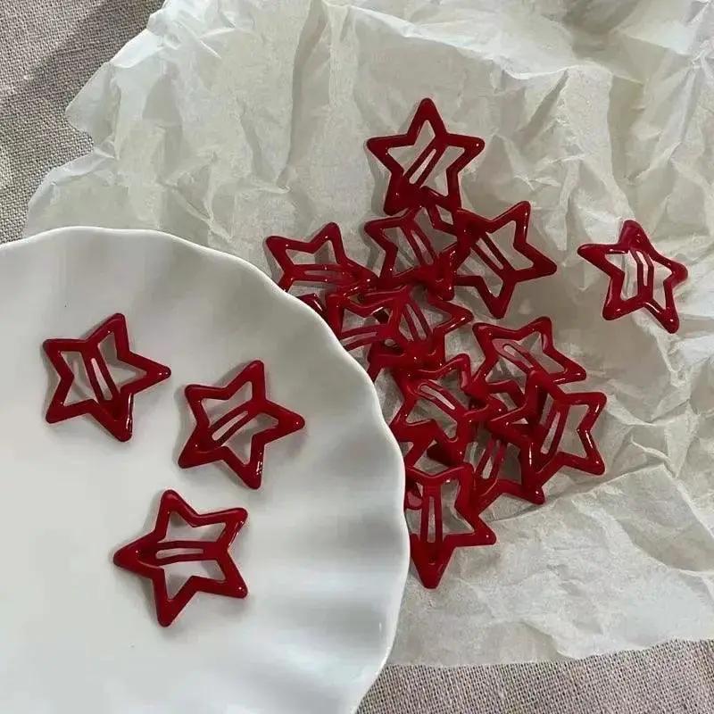 Red Star Waterdrop Barrettes Stylish Hair Clips for Women