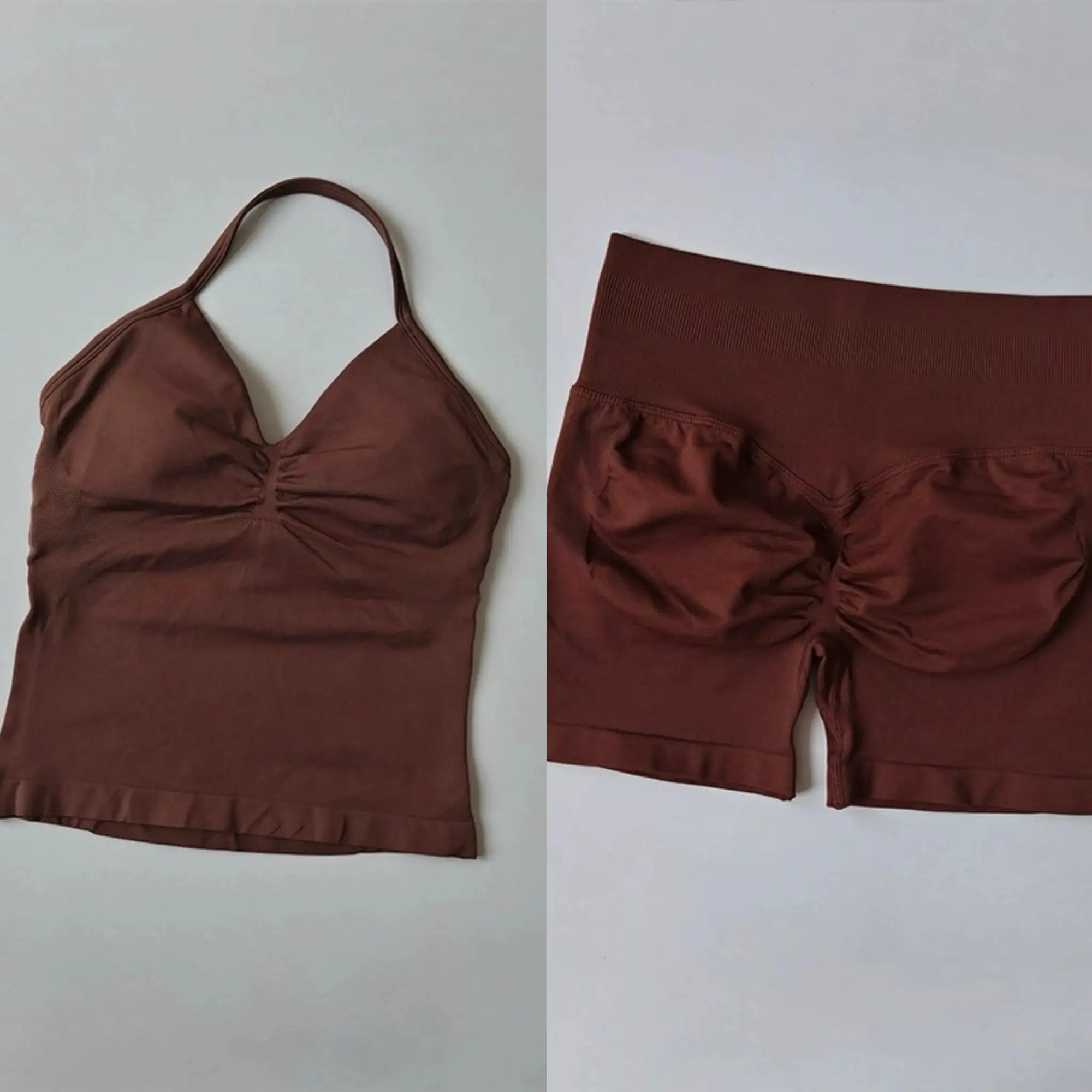 Sexy Halter Neck Beautiful Back High Waist Peach Sports Bras Shorts Suit Pilates Gathering Yoga Vest Training Fitness Bra Sets