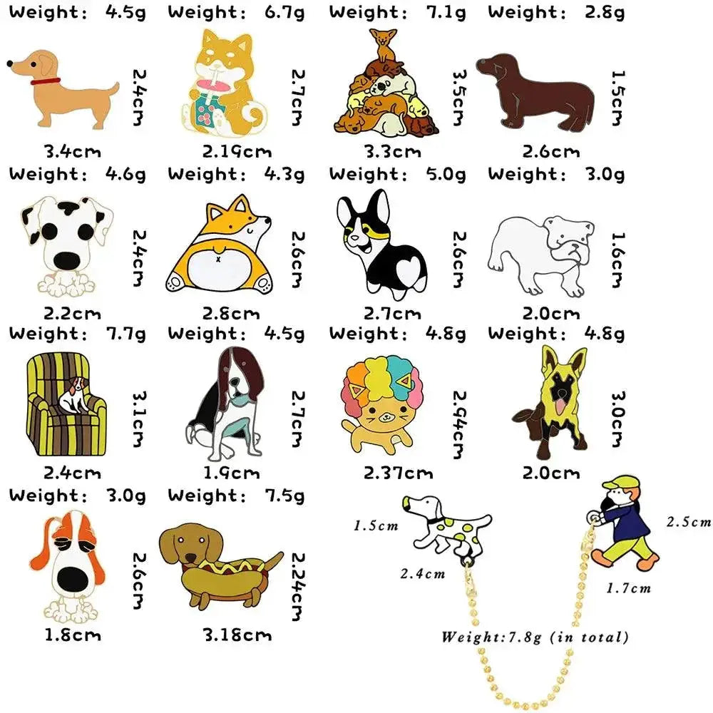 Walking Dogs Cartoon Enamel Pin Labrador Dachshund Bulldog