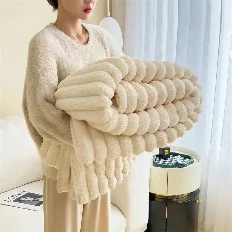 Winter Warm Cotton Striped Bedspread Throw Skin Friendly