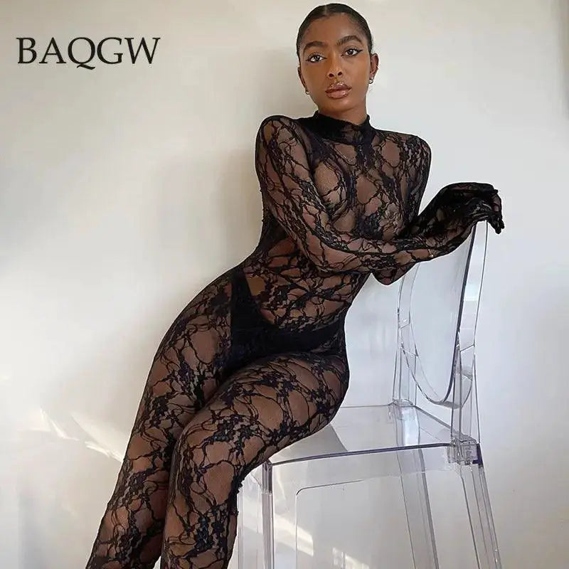 Sultry Lace Mesh Bodysuit With Gloves For Night Out
