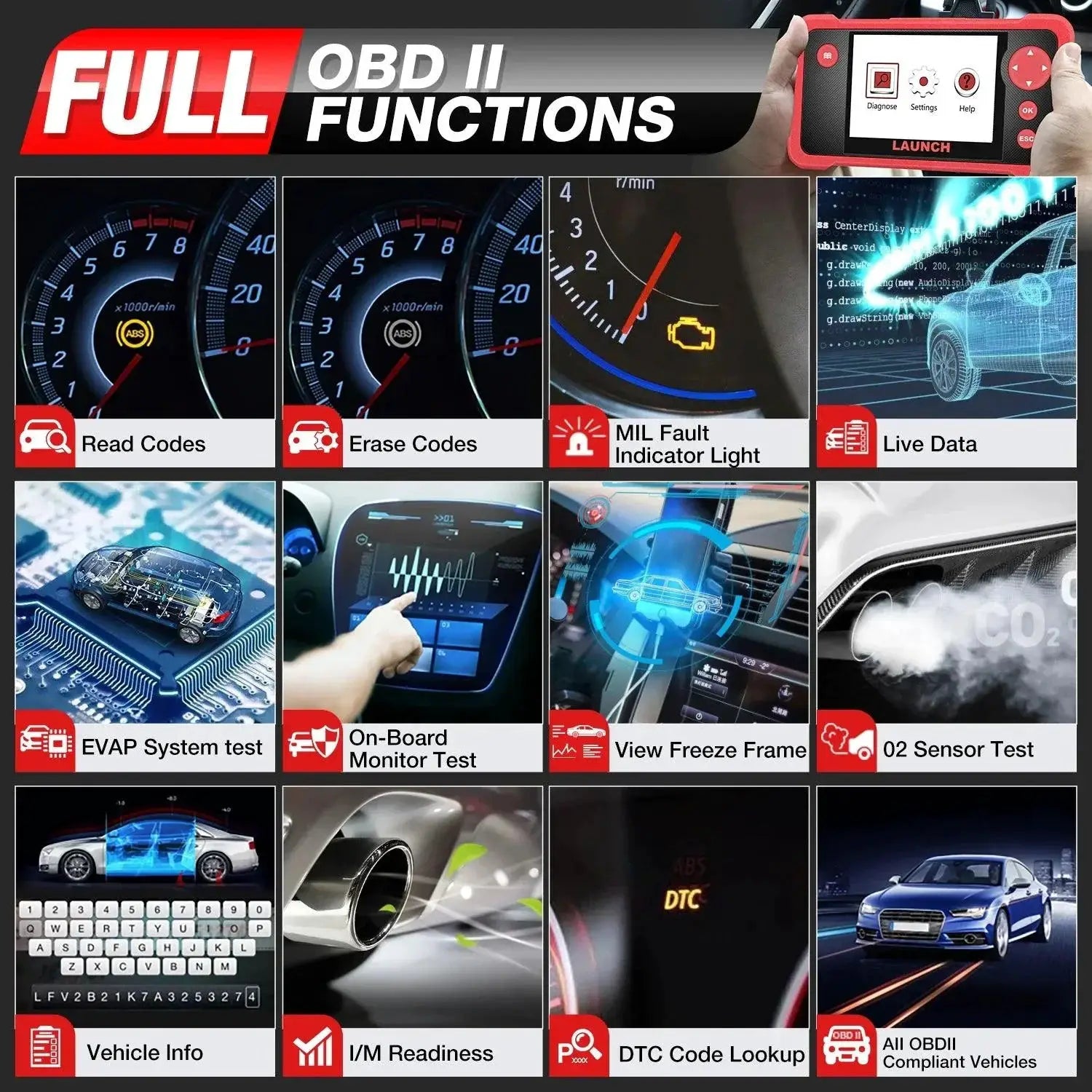 Launch CRP123 V2 OBD2 Diagnostic Scanner 3 Reset Services