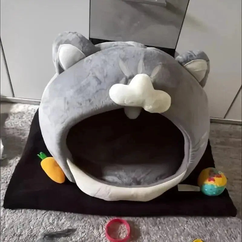 Cozy Cat Shaped Pet Bed House Plush Breathable Design