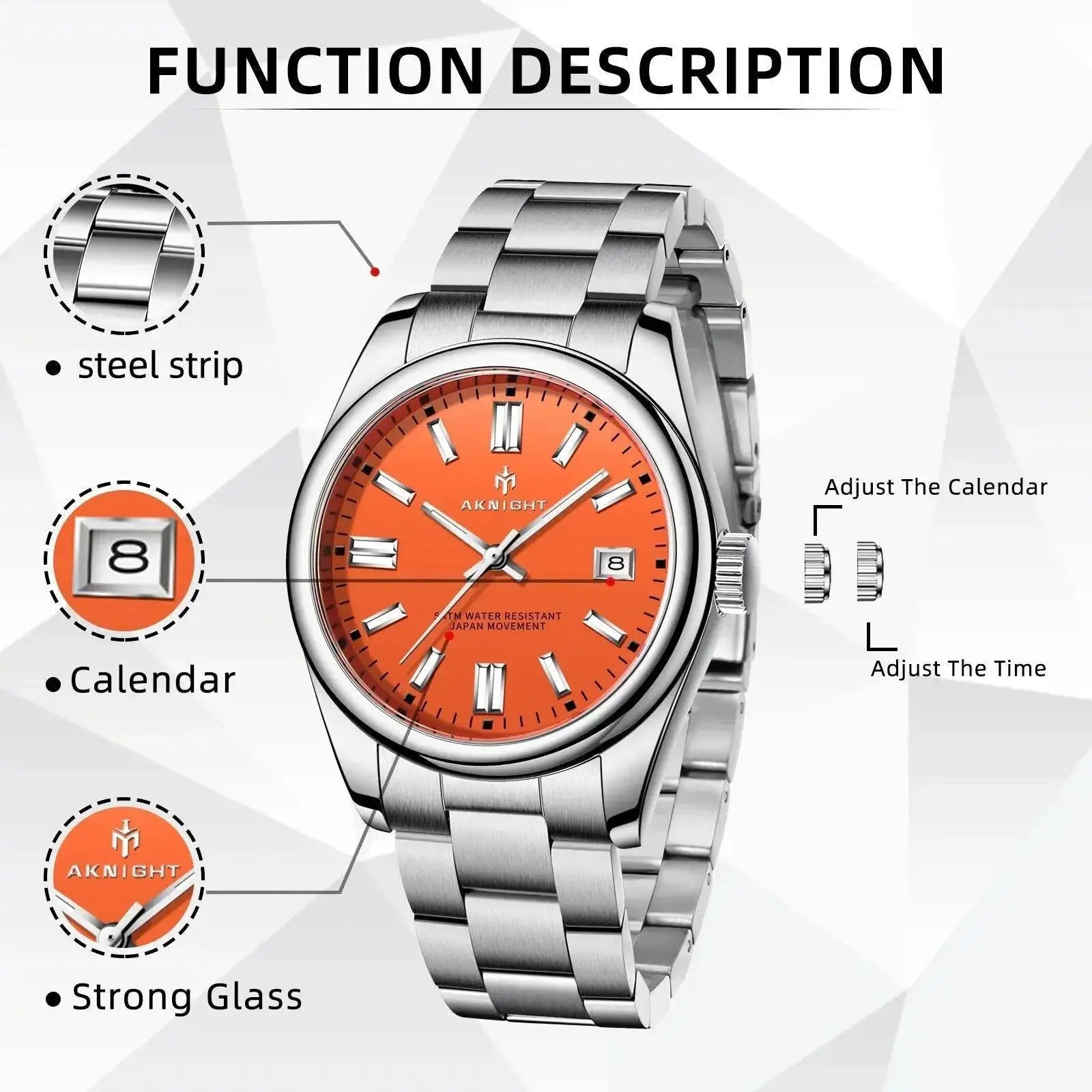 Waterproof Chronograph Watch With Stainless Steel Band