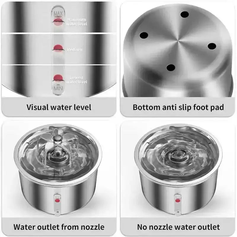 2L Pet Water Fountain Stainless Steel Automatic Dispenser