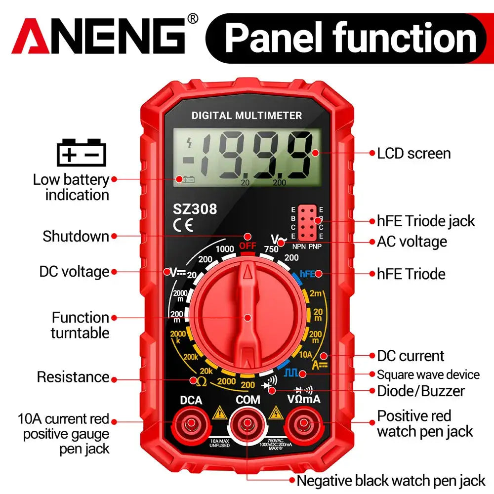 ANENG SZ308 Digital Multimeter AC/DC Current Meter Voltage Resistance Meter Electrician LCD Screen Ohm Square Wave Test