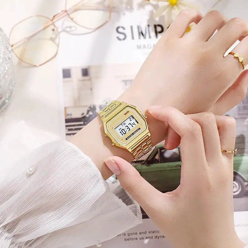 Rose Gold Digital Watch Retro LED Timepiece For Men Women