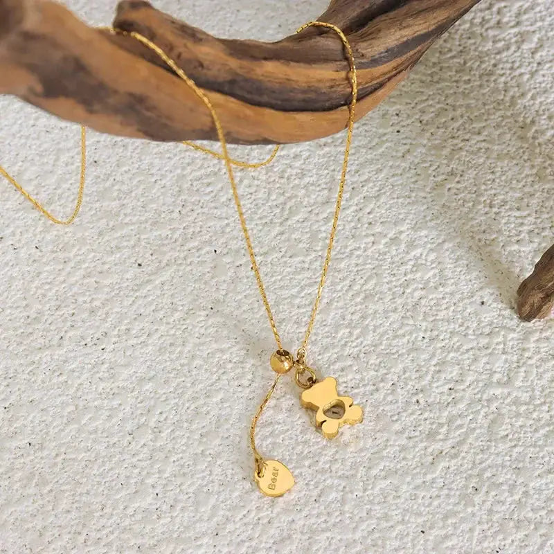 Hollow Bear Pendant Necklace Gold Plated Women Adjustable