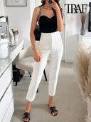 Vintage High Waist Zipper Pencil Pants Classic Women's Trousers