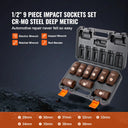 Nine Piece Drive Impact Socket Set