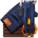 Winter Men Black Blue Straight Stretch Denim Pants Sale