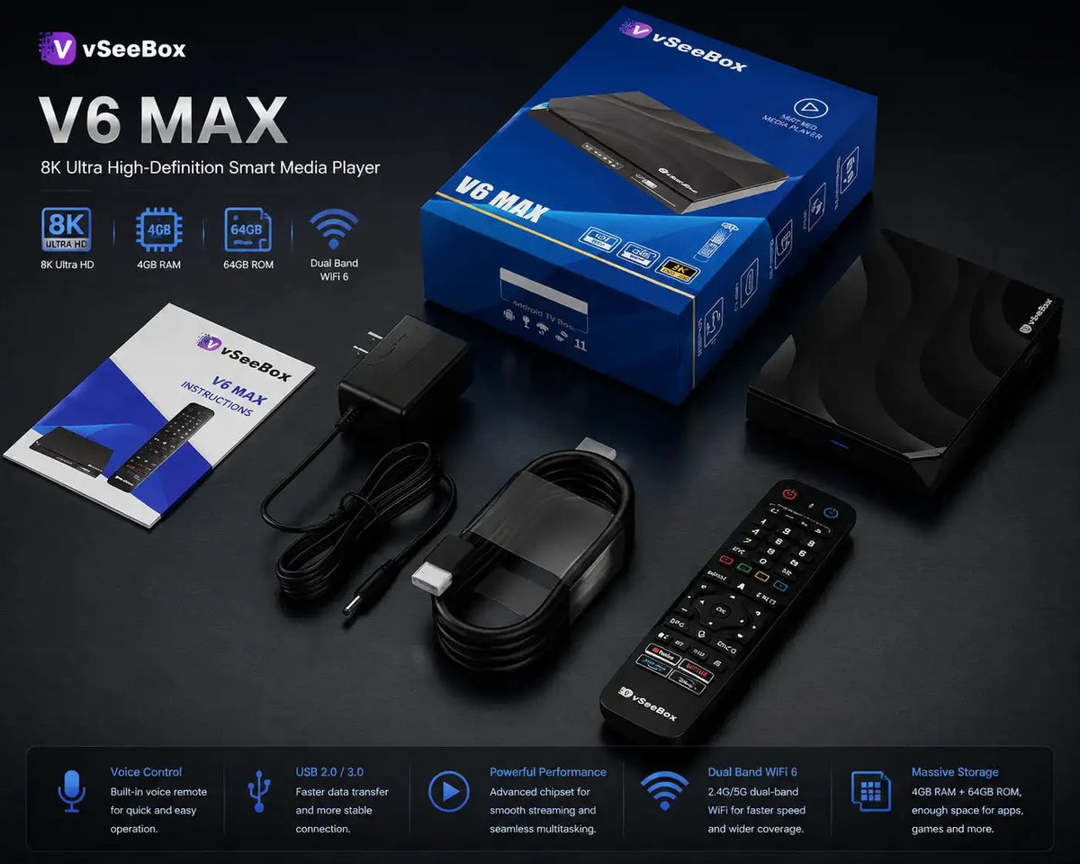 Vseebox V6 Max, 4GB+64GB, Vsee Box Time Shift with Parental Control, 6K Ultra HD