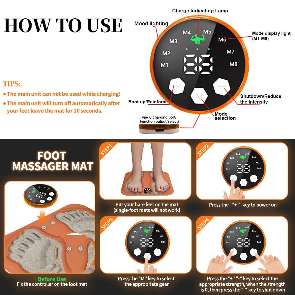 3D Foldable Foot Massager Pad with Calf Massage Mat 8 Modes 29 Levels Muscle Relaxation Rechargeable Smart Stimulator for Foot