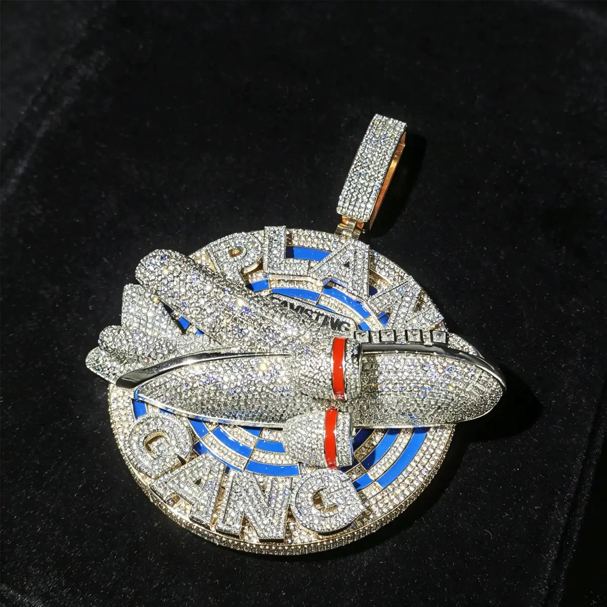 Gold Plated Iced Out Plan Gang Pendant CZ Airplane Target — product view 5