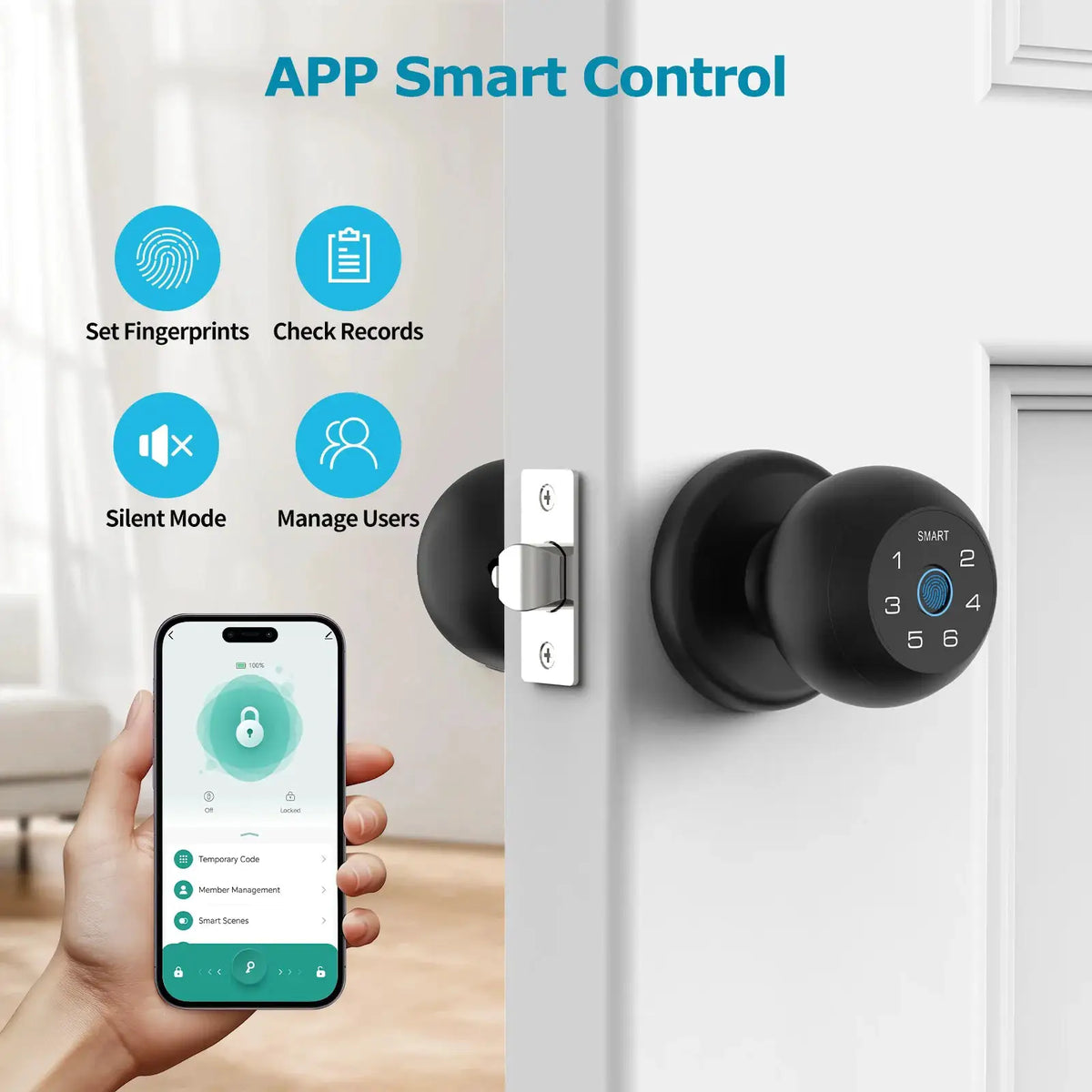 Viladepot Smart Lock Fingerprint Door Lock TYPE-C Interface App Control Passcode Unlock Electronic Touchscreen Keypad Indoor