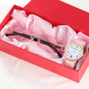 Pink Glass Women's Quartz Fashion Watch With Leather Band