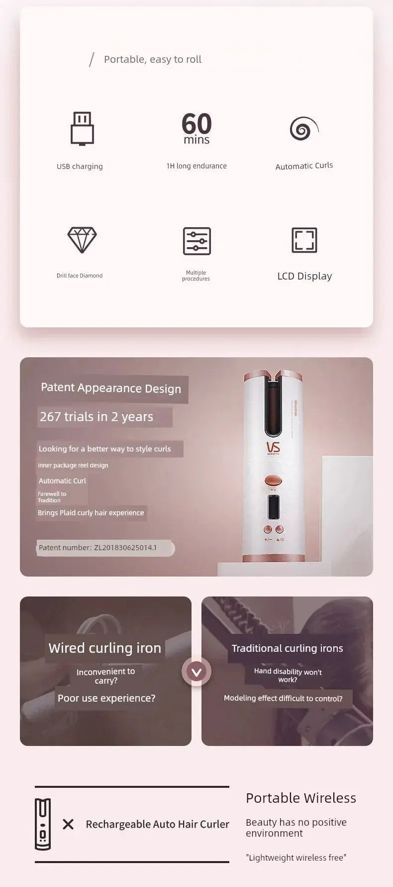 VS Sassoon Long Hair Full Automatic Hair Curler Portable - OurLum.com