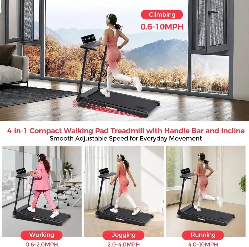 Portable Treadmills for Home Small, Walking Pad with Handle Bar, 3.5HP Electric Mini Treadmill, 0.6-10MPH, 400LBS Capacity