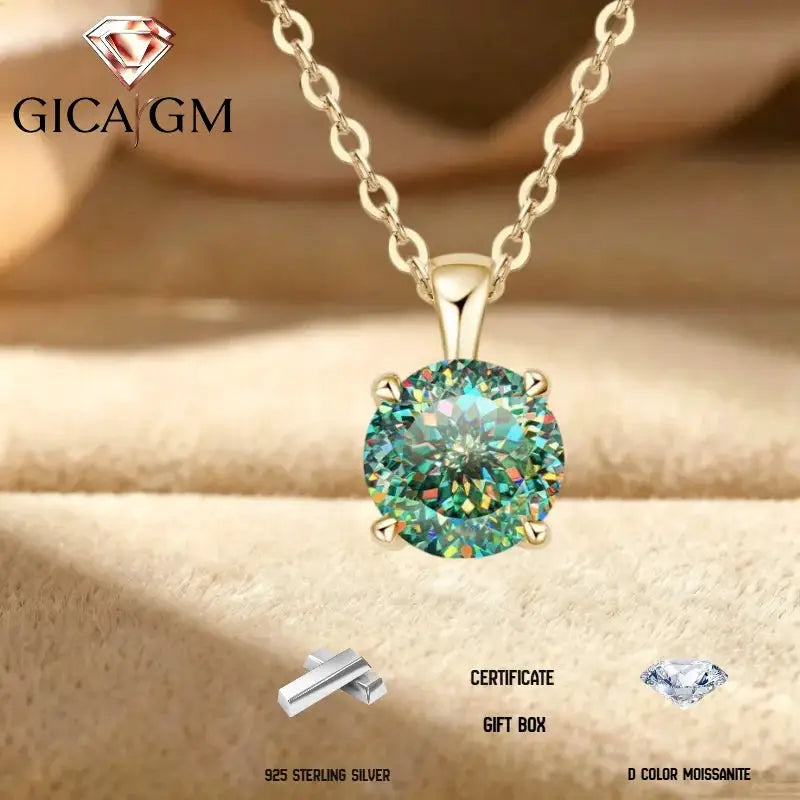 Moissanite Pendant Necklace in Sterling Silver Round — product view 1